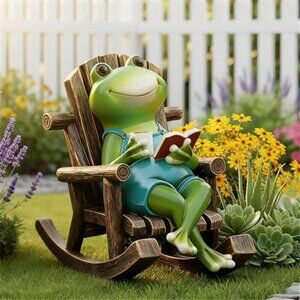 Frog Garden Decor, Outdoor Garden Statue,Frog on Rocking Chair,Suitable
